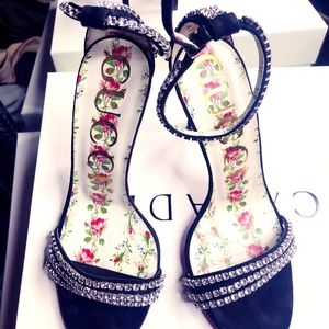 Gucci crystal-embellished suede sandal.